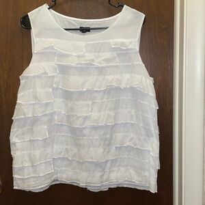 Talbots size 14P white sleeveless summer top w/layered ruffles